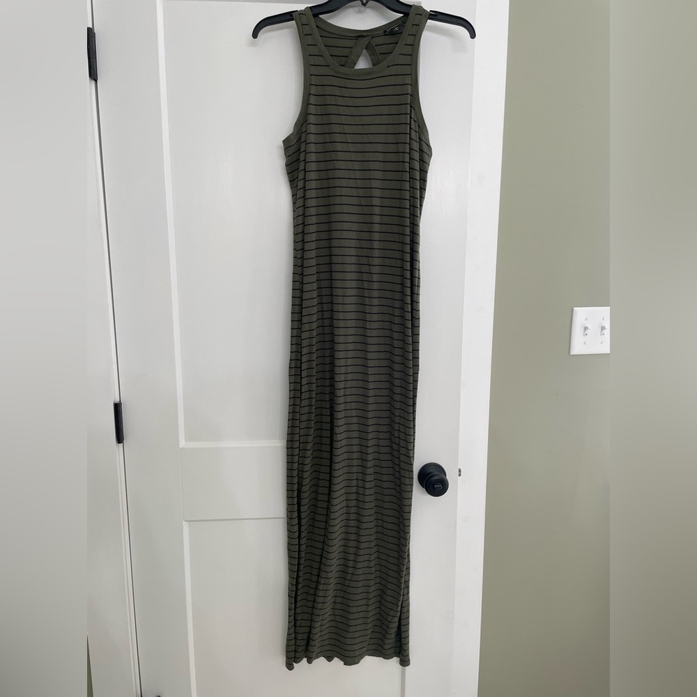 Green and black striped maxi dress